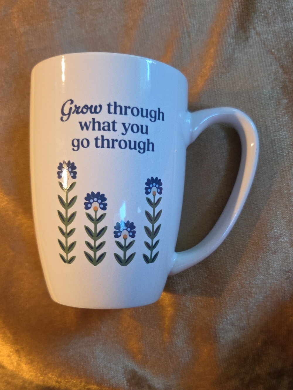 White Inspirational Floral Ceramic Mug - "Grow Through What You Go Through"